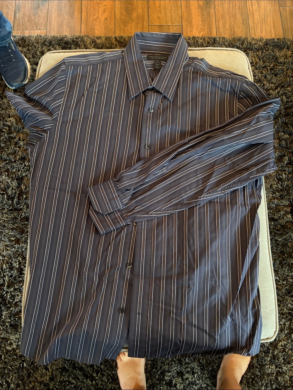 Express Men's Black and White Striped Dress Shirt